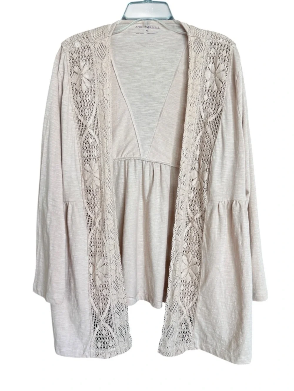 April Cornell Dusty Rose Crochet Lace Trim Open Front Cardigan XL Boho - Picture 3 of 13